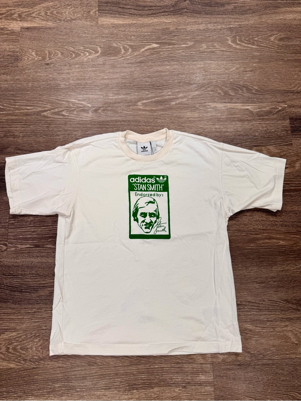 Adidas Originals Stan Smith Graphic Tee Cream Green Small Tennis Logo Shirt
